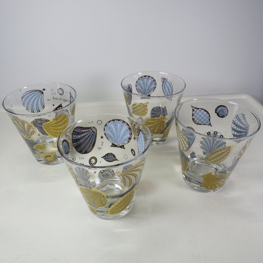 Vintage Gold Georges Briard "Seascape" Double Old Fashioned (4) Glasses